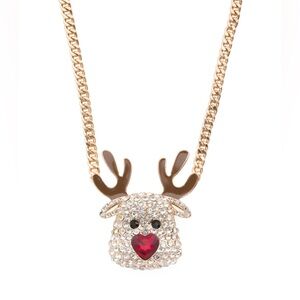 Betsey Johnson Crystal Reindeer Pendant Necklace